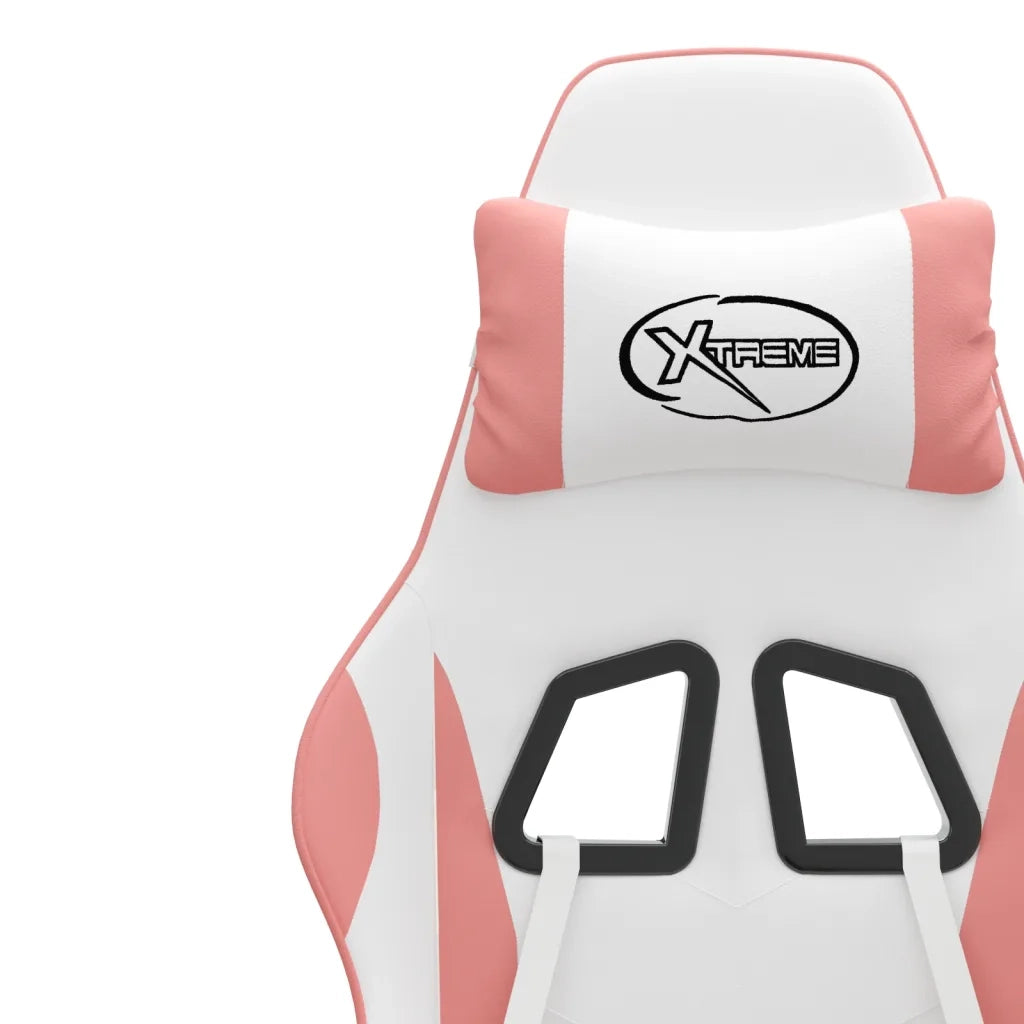 Sedia da Gaming | Sedia da e-sports Girevole Poggiapiedi Bianca e Rosa Similpelle