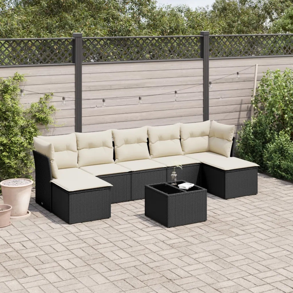 Set Divani da Giardino con Cuscini 8 pz Nero in Polyrattan
