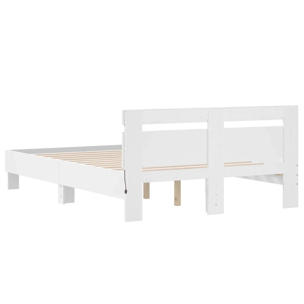 Letto matrimoniale | Letto per adulti | Giroletto con Testiera e LED Bianco 135x190 cm