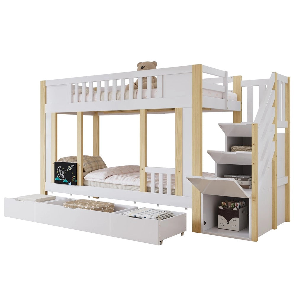 Letto a Castello con Contenitore ¨C MINIMAL ¨C Pino e Multistrato, Bianco, 90x200
