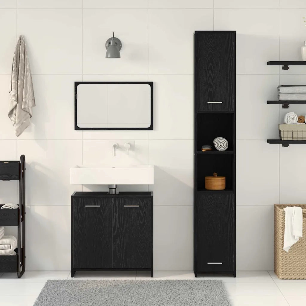 Set di mobili per il bagno 3 pcs Rovere Nero Legno multistrato 3332507