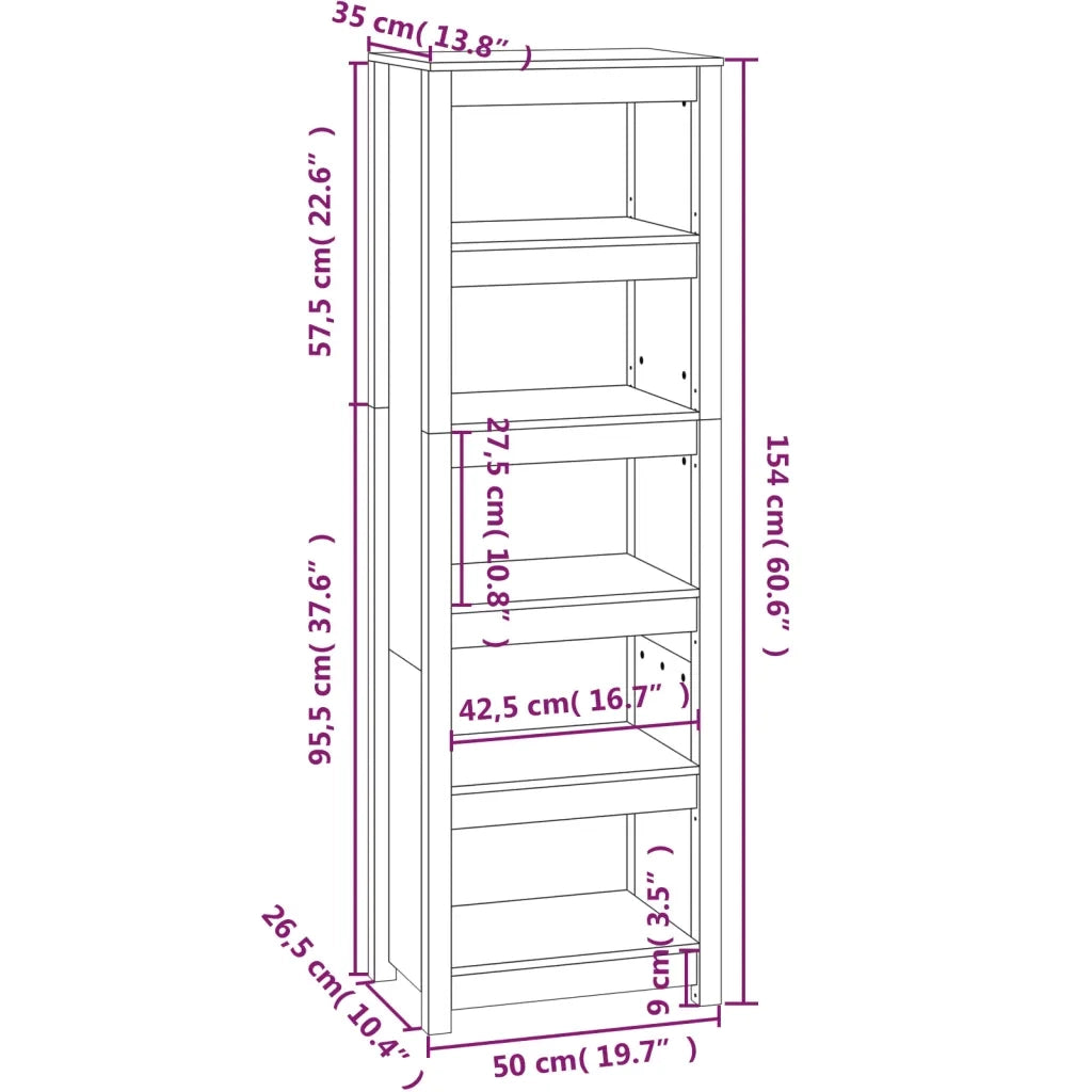 Libreria-Scaffale per Libri-Mobile di Stoccaggio Marrone Ambra 50x35x154 cm in Legno Massello di Pino