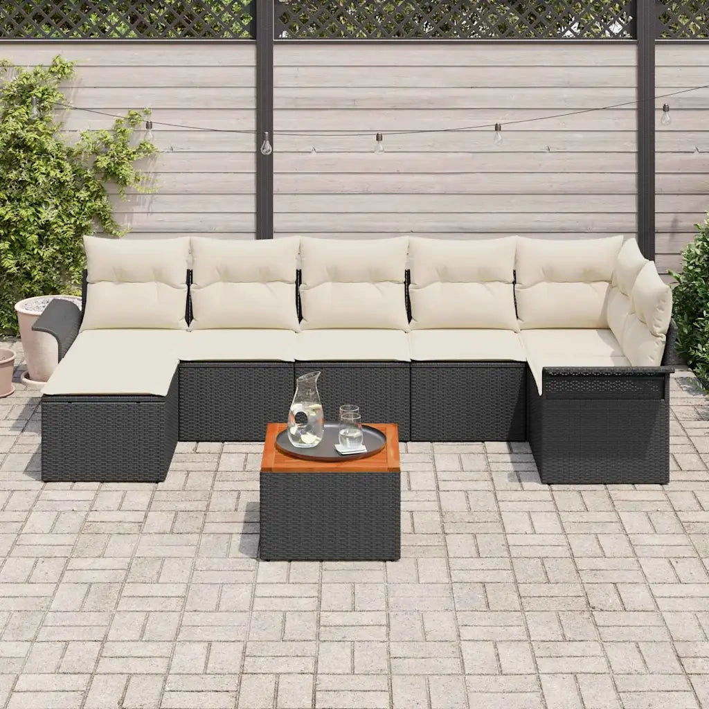 Set Divano da Giardino 8 pcs Nero e Crema polyrattan