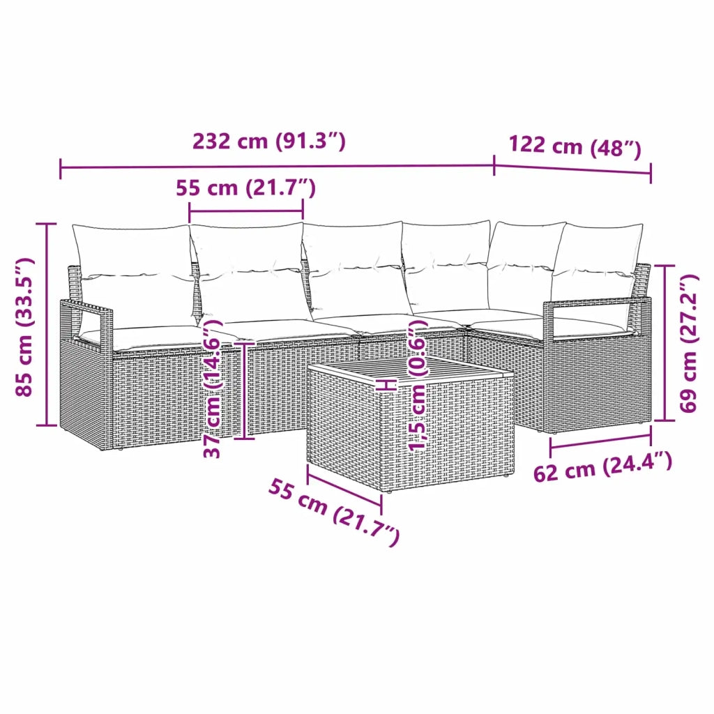Set Divano da Giardino con cuscino 6 pcs Grigio polyrattan 3347710