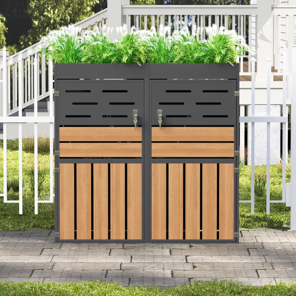 Armadietto da Giardino con Fioriera ¨C MINIMAL ¨C Acciaio Zincato, Ante a Lamelle, 2 Scomparti