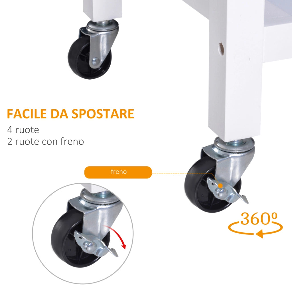Tavolo da Cucina con 2 Cassetti e Ruote ¨C Minimal ¨C Bianco 89x40x84