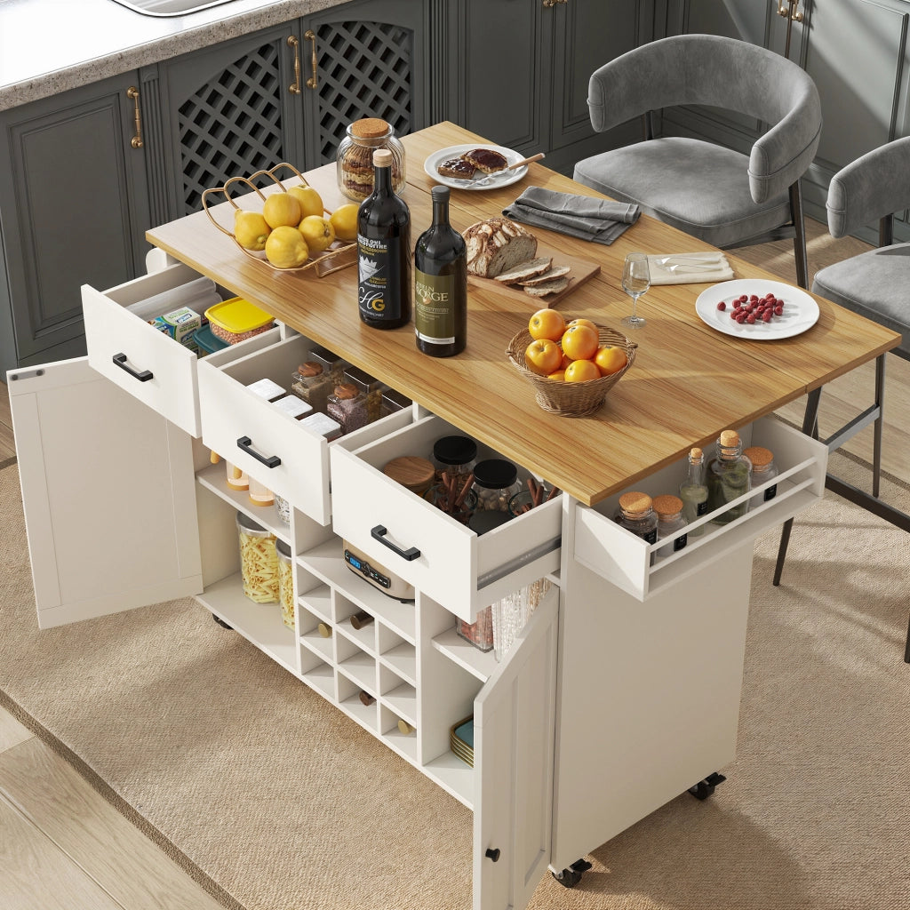 Carrello da Cucina con Piano Lavoro ¨C MINIMAL ¨C Bianco, Legno, Ripiani Regolabili
