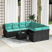 Set di divani con cuscino 9 pcs Nero e Turchese polyrattan 3346666