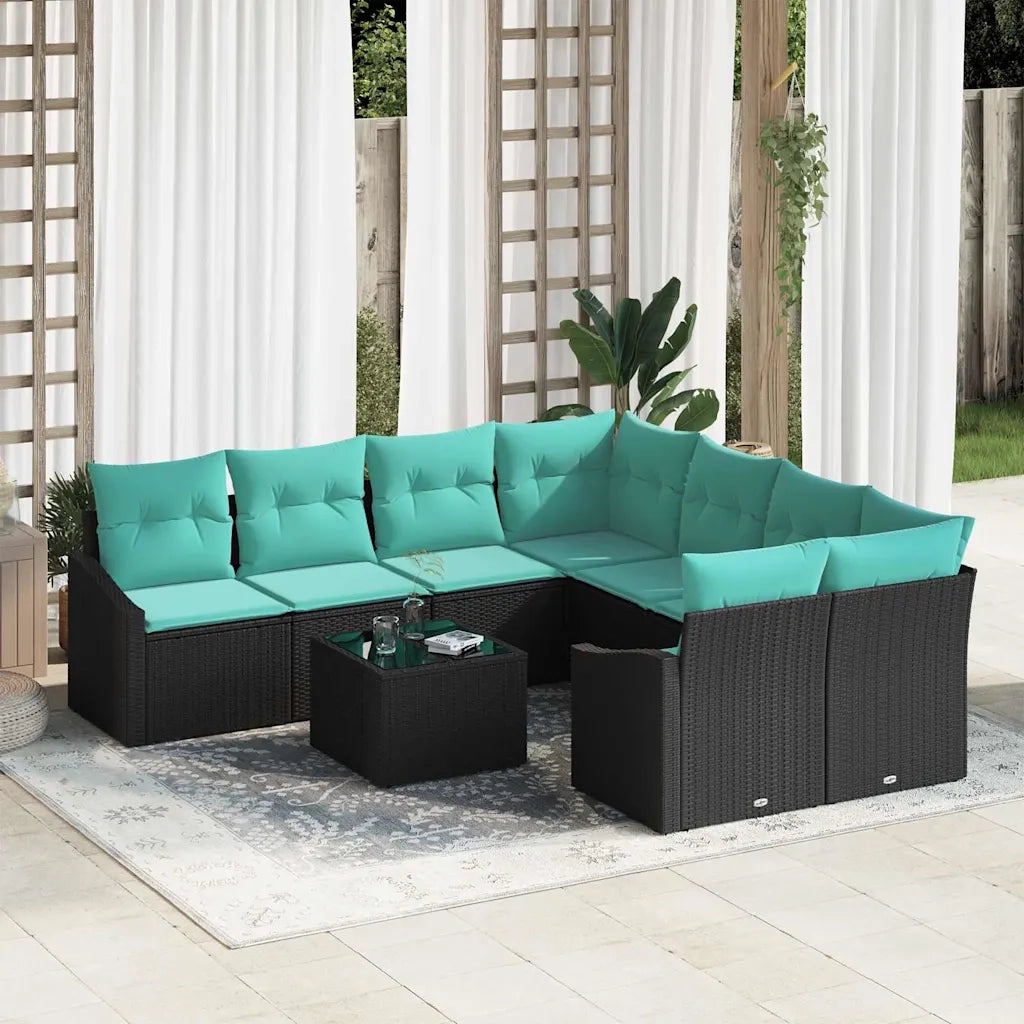 Set di divani con cuscino 9 pcs Nero e Turchese polyrattan 3346666