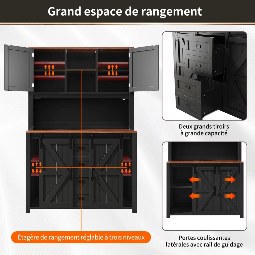 Mobile Cucina Alto con Ante Scorrevoli e LED ¨C MINIMAL ¨C Nero/Bianco, 115x40x174,7 cm