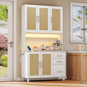 Credenza con luci LED; prese USB e prese elettriche in MDF bianco