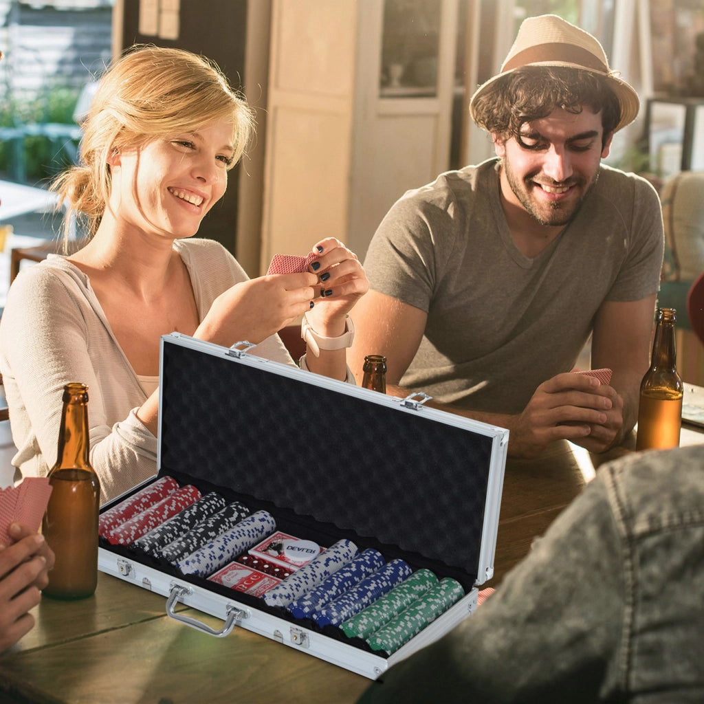 Set da Poker Completo ¨C Minimal ¨C 500 gettoni, 2 mazzi carte, 5 dadi, bottone dealer, 2 chiavi