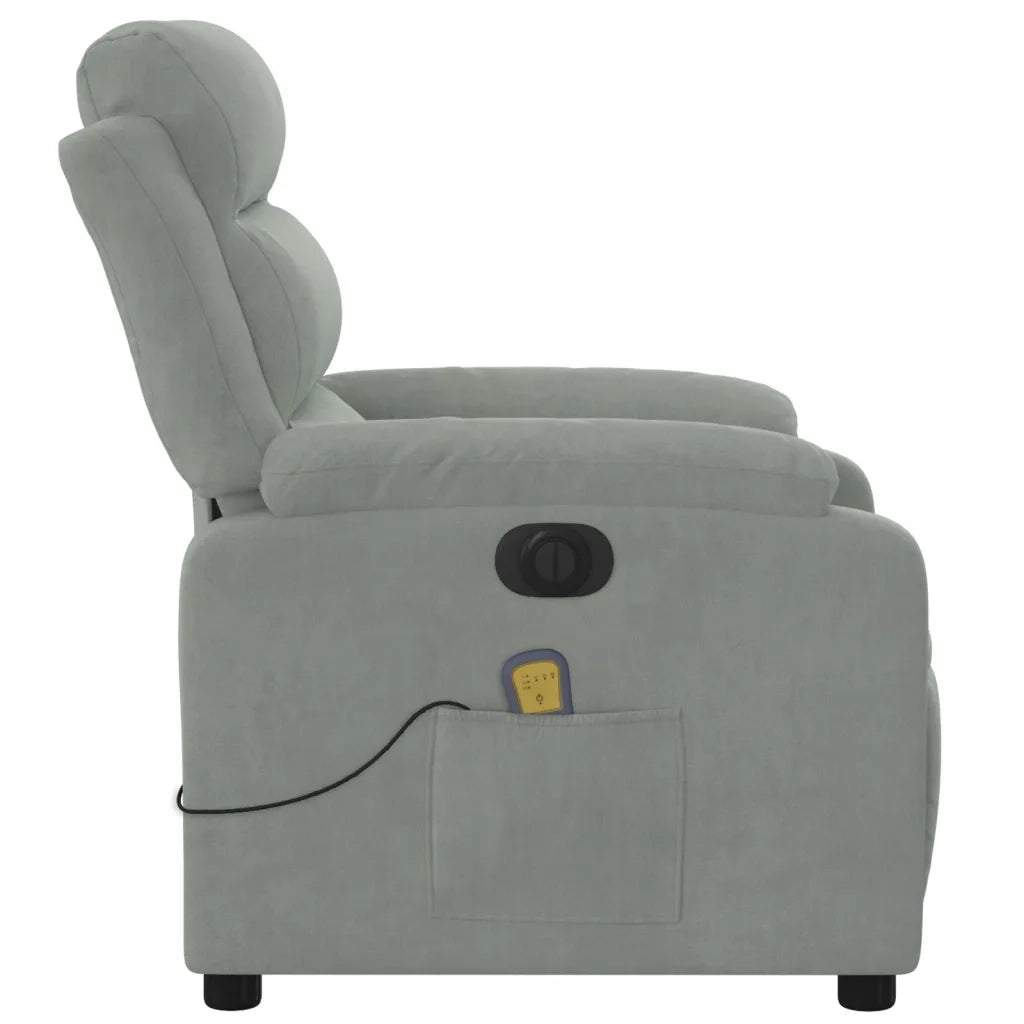 Poltrona Elettrica Massaggi Reclinabile-Divano Sedia Grigio Chiaro Velluto 846898