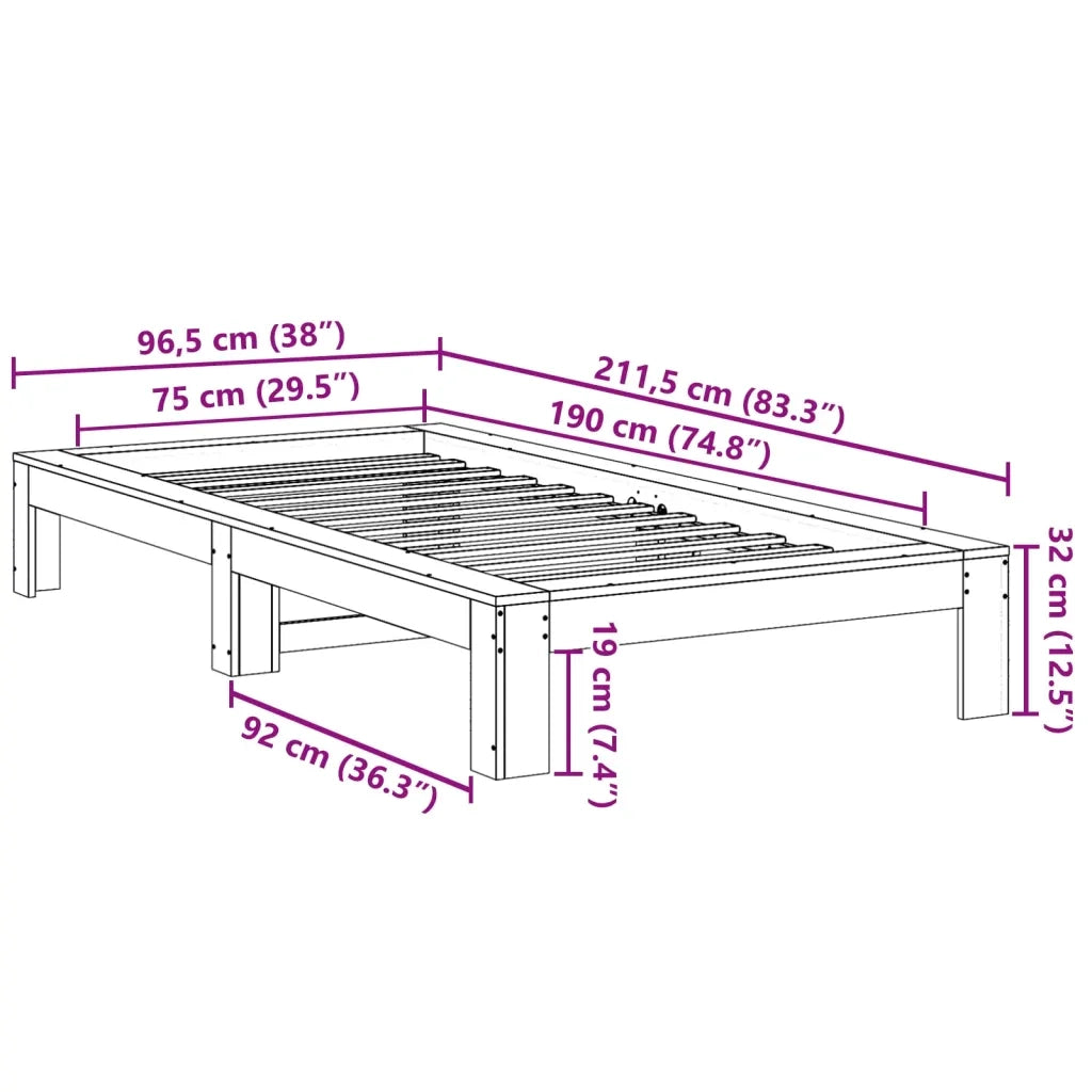 Letto singolo | Letto per adulti | Letto senza Materasso Marrone Cera 75x190 cm in Legno di Pino