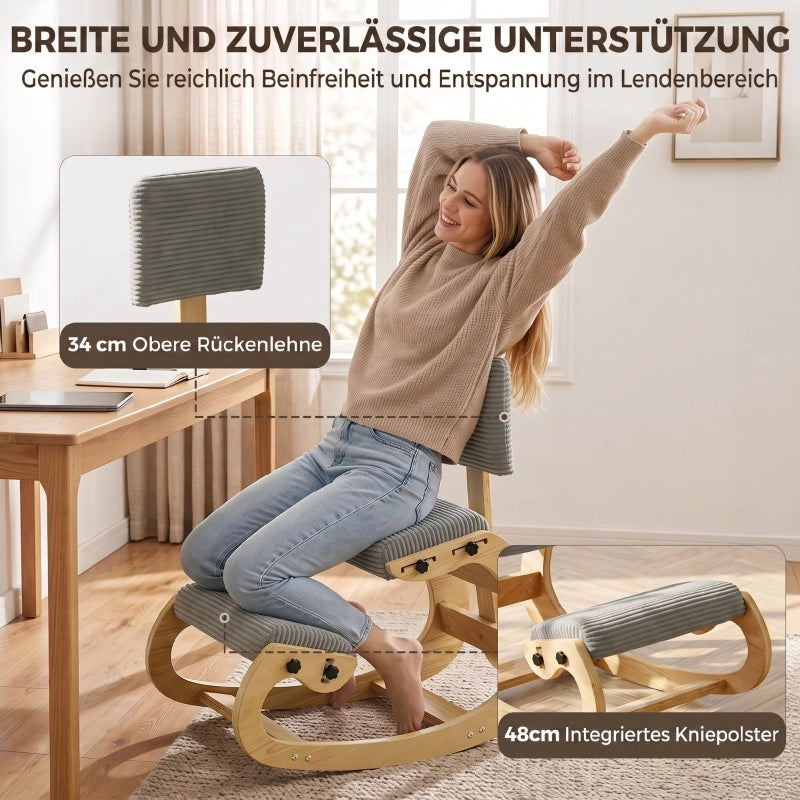 Sedia ergonomica inginocchiata, sgabello inginocchiato con schienale, effetto velluto a coste, sedia da ufficio per casa, ufficio, meditazione,
