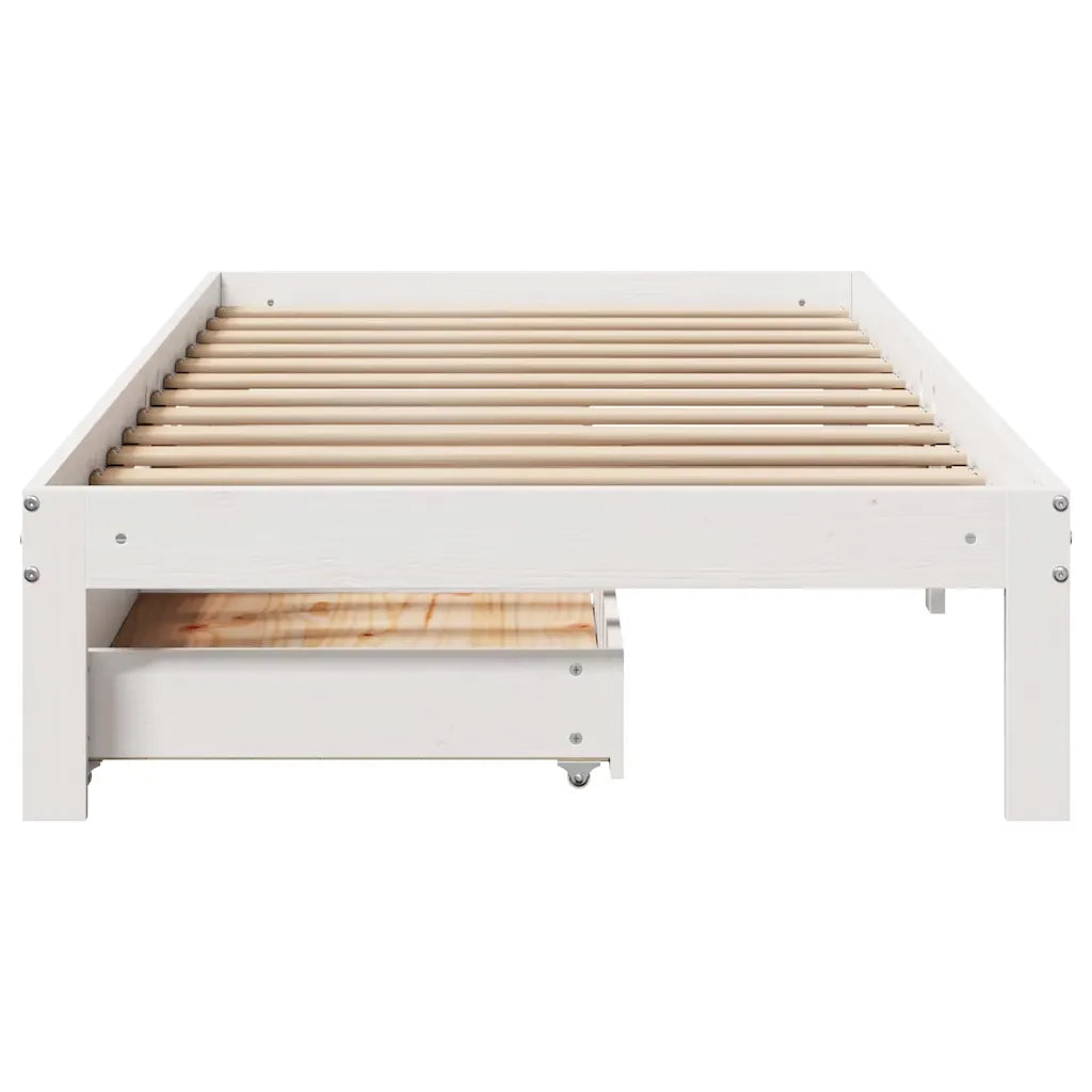 Giroletto con Cassetti Bianco 100x200 cm Legno Massello di Pino 3301945