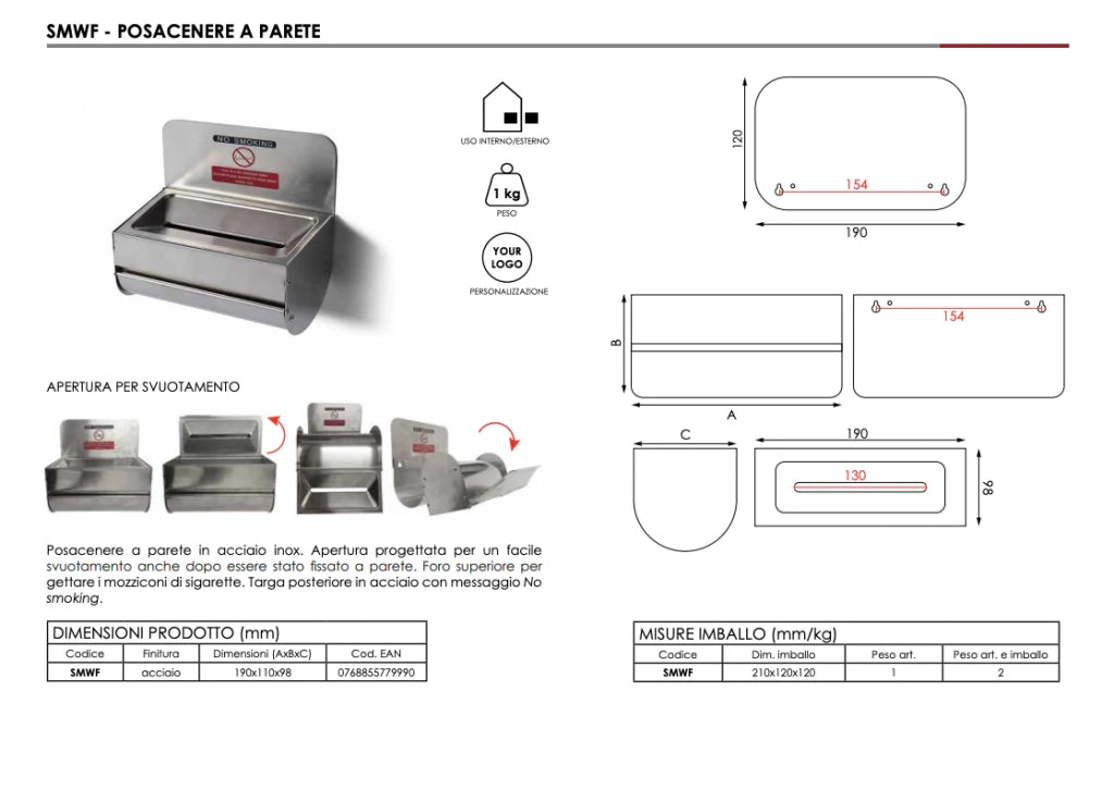 Posacenere da parete Mini in acciaio