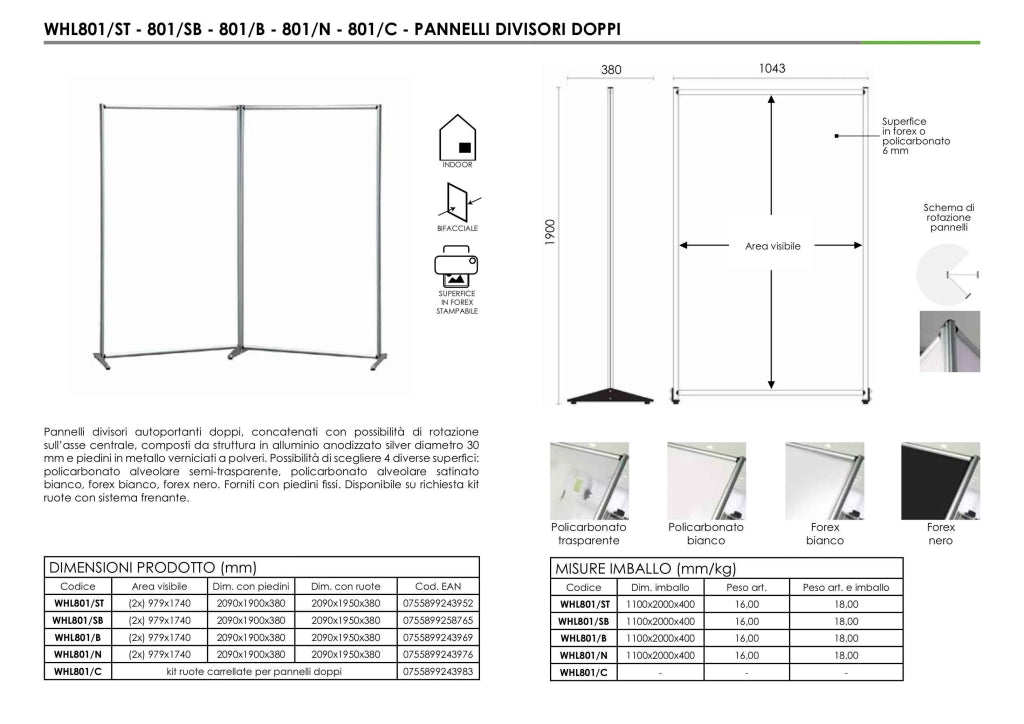 Pannello divisorio doppio in Policarbonato 209 x 190 - Semitrasparente