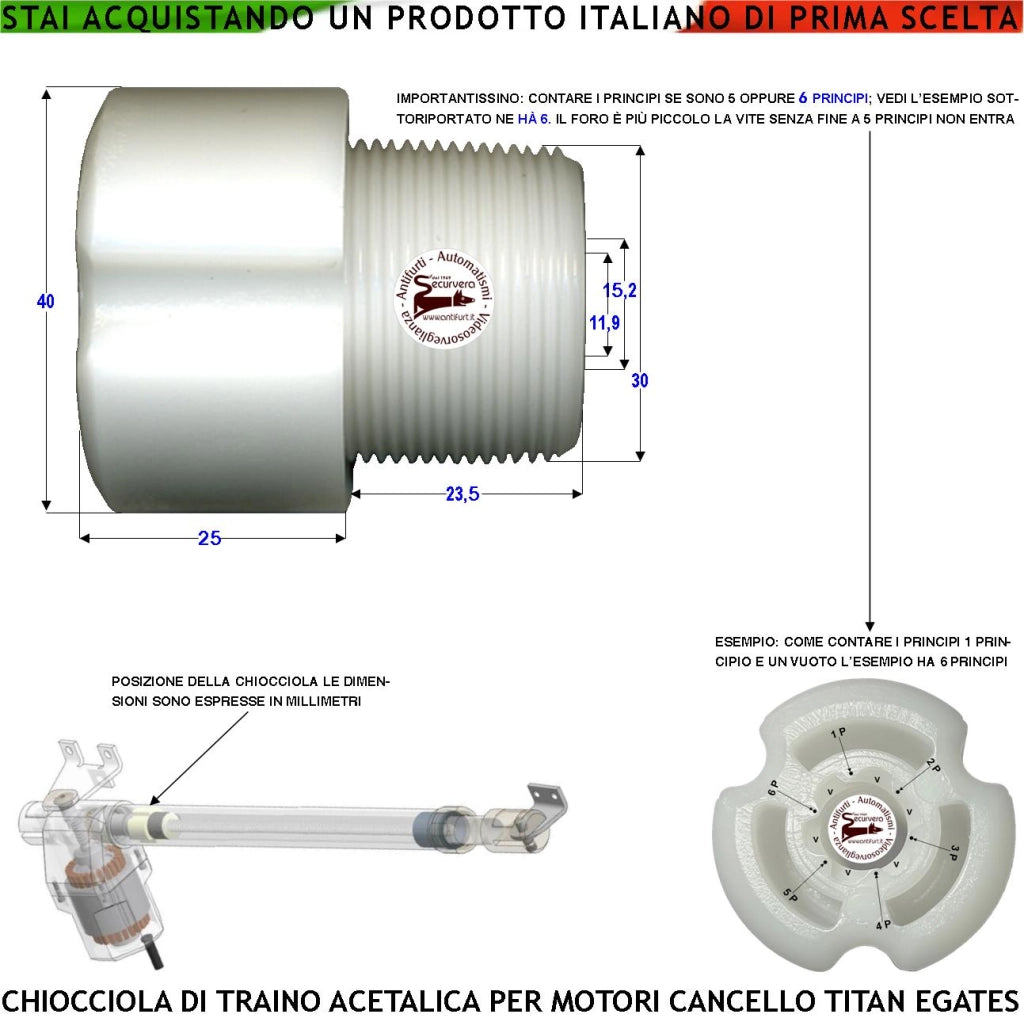 Chiocciola Acetalica 6 Principi Boccola Trainata dalla Vite Senza Fine dei Pistoni Titan fa Scorrere lo Stelo Apricancello Avanti Dietro Ricambio Dei Motori Elettrici Cancello Automatico Gates MPC GR