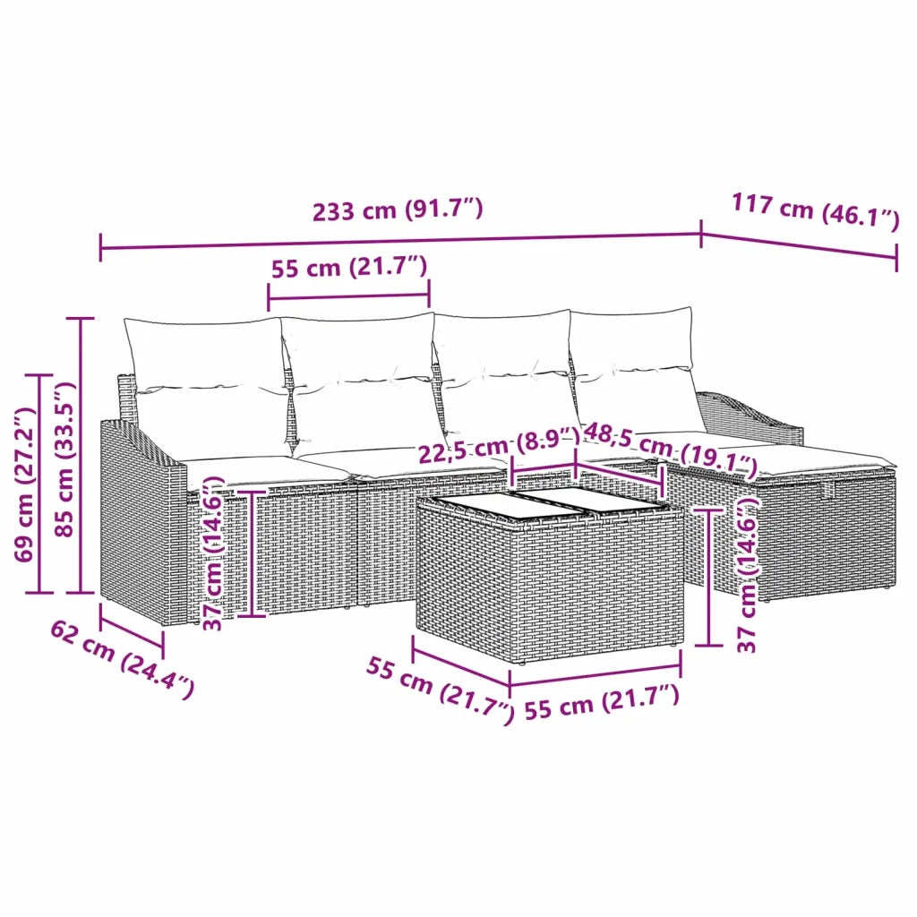 Set di divani con cuscino 6 pcs Nero polyrattan 3359275