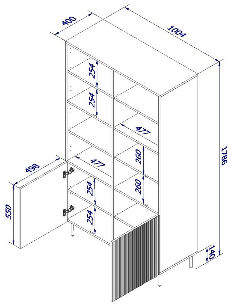 Libreria Estarreja, Mobile portalibri con vani aperti e due ante, Rialzato da terra, 100x42 h177 cm, Nero