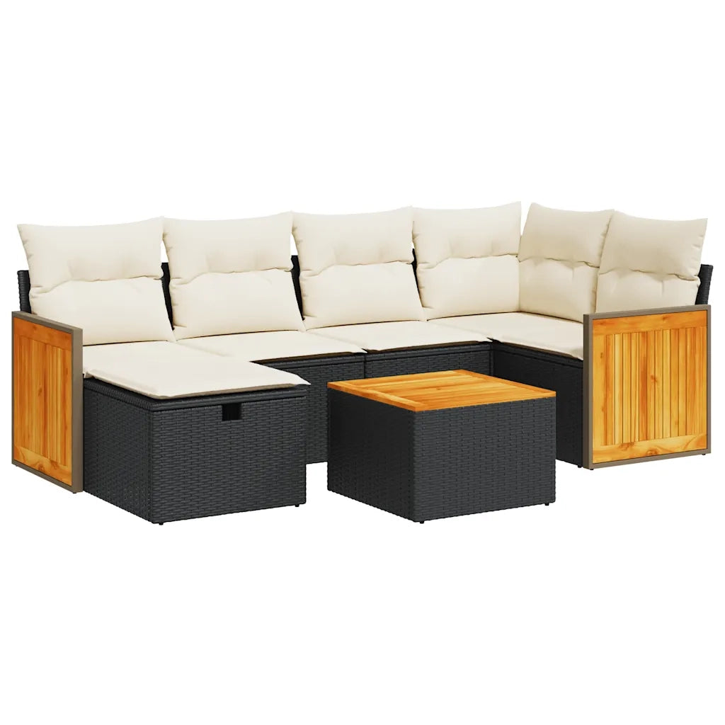 Set Divani da Giardino con Cuscini 7pz Nero Polyrattan 3326032