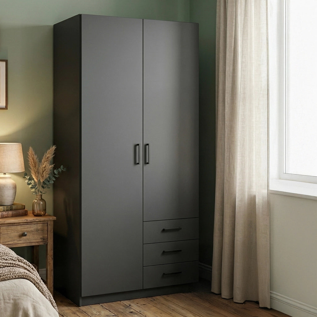 Guardaroba 2 ante Sultani, Mobile camera da letto, Cabina armadio portabiti, Armadio appendiabiti, 99x50 h200 cm, Grigio