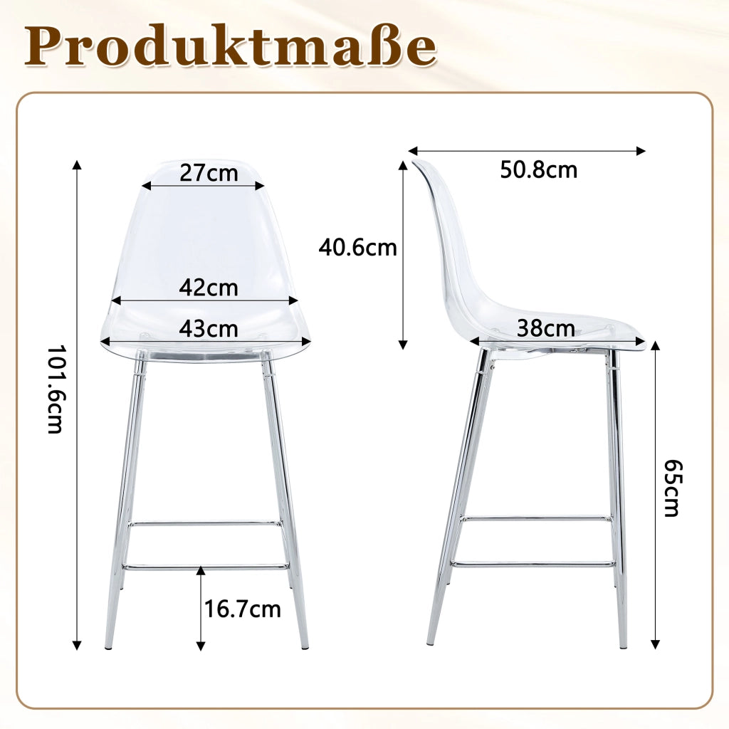 Set di 2 sgabelli da bar trasparenti con struttura in metallo argento/oro/nero, sedie dal design moderno per cucina, bar o sala da pranzo (solo sedie,