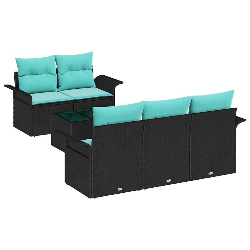 Set Divano da Giardino 6 pcs Nero e Turchese polyrattan 3353915