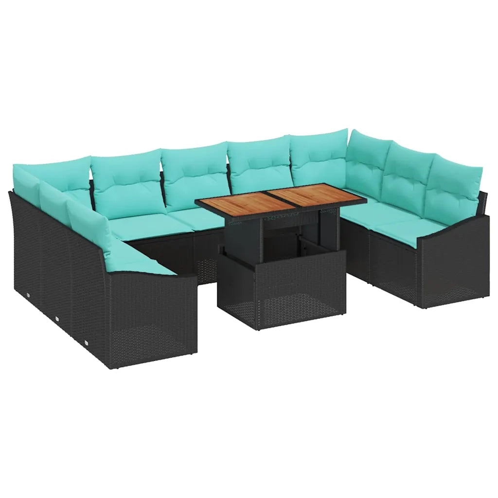 Set da Pranzo per Giardino 10 pcs Nero e Verde acqua 3349885