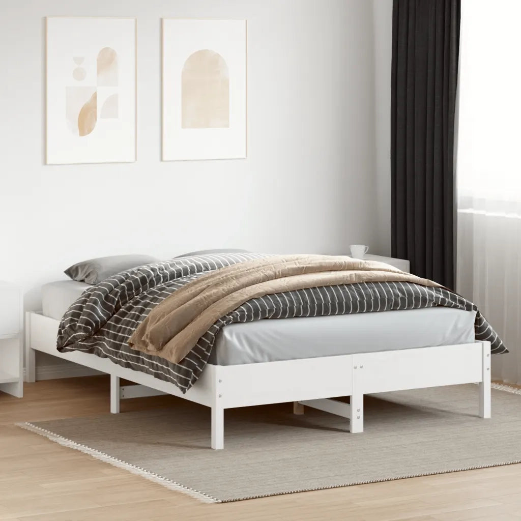Letto matrimoniale | Letto per adulti | Letto senza Materasso Bianco 150x200 cm Legno Massello di Pino