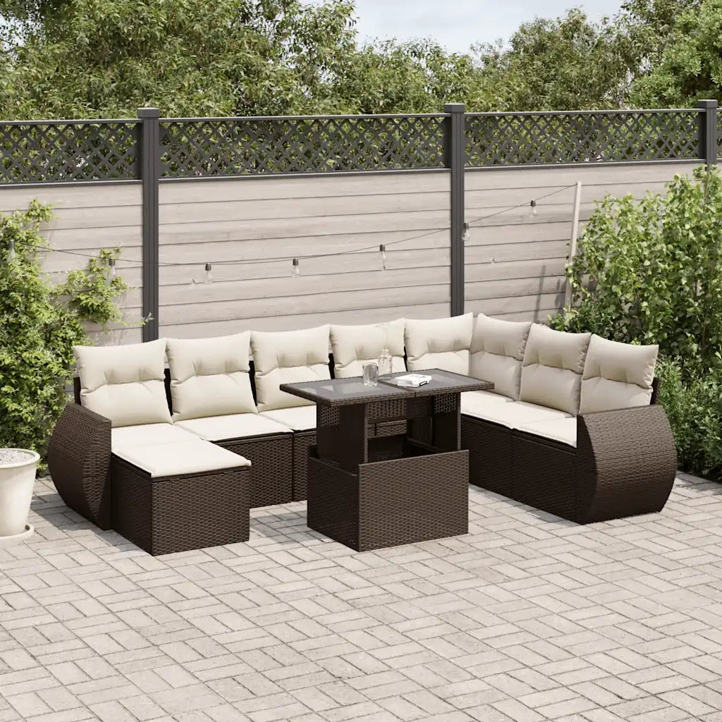 Set Divani da Giardino 9pz con Cuscini Marrone in Polyrattan 3268733