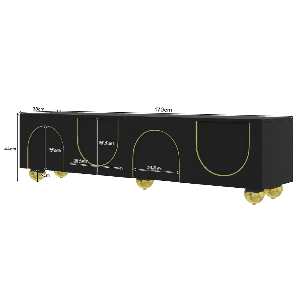 Cassettiera TV nera in truciolato; lunghezza 170 cm