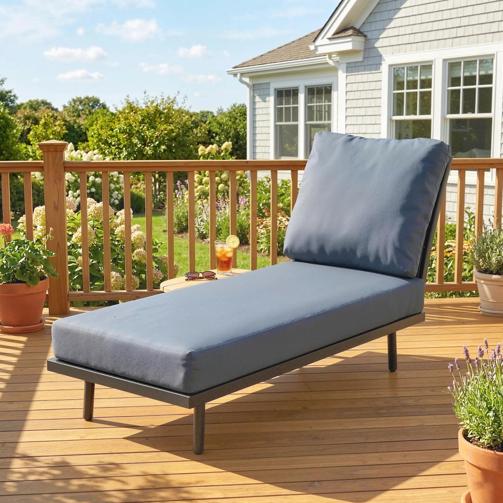 Lettino Prendisole da Giardino ¨C Xylo ¨C con Cuscini e Ripiano Laterale Metallo Grigio 58x137x75cm