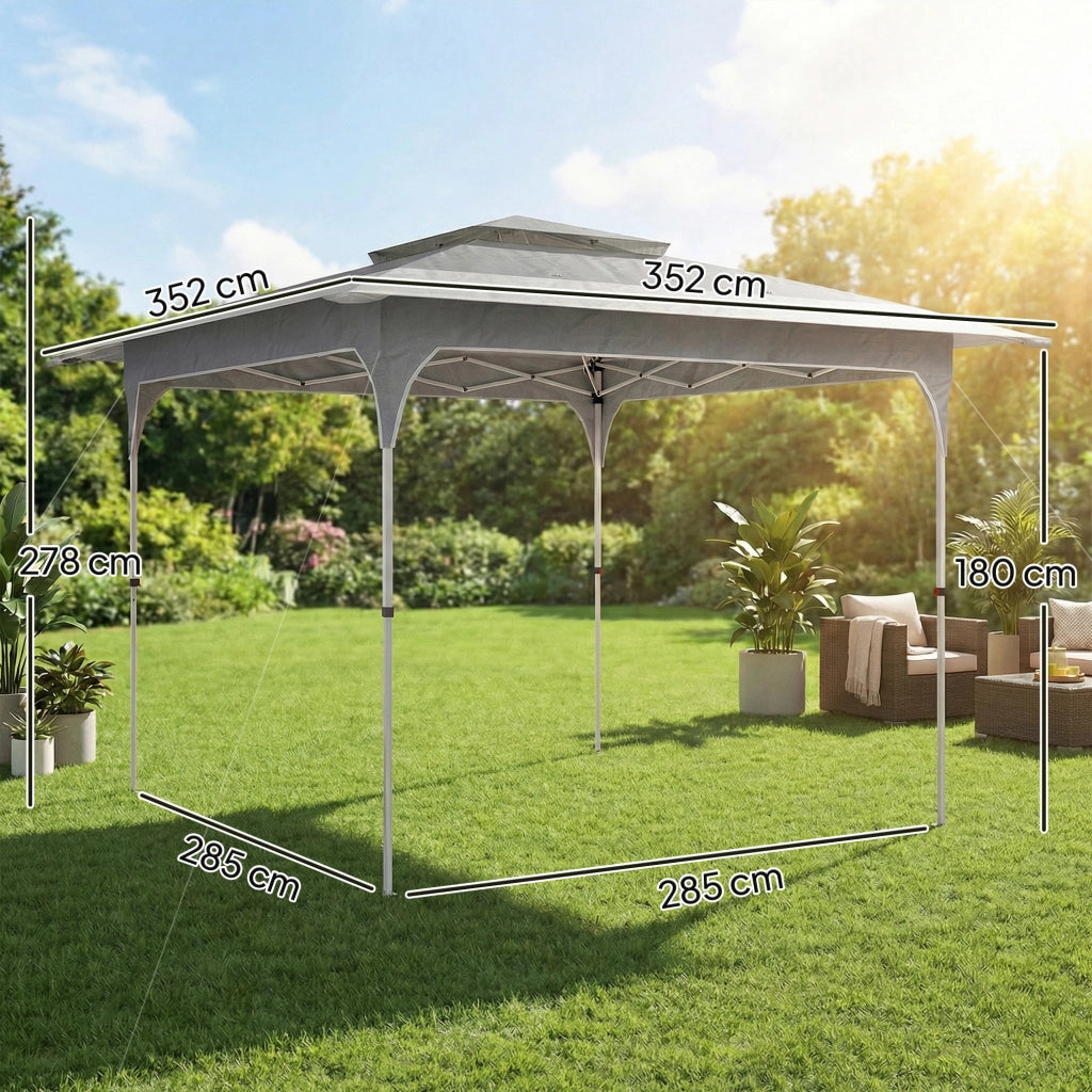 Gazebo Pieghevole Pop Up 3.5x3.5m ¨C Xylo ¨C Doppio Tetto Metallo Tessuto Oxford Grigio Scuro