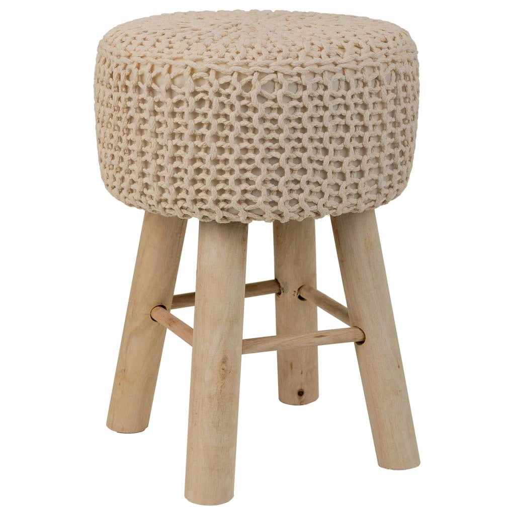 Sgabello in cotone intrecciato e legno marrone 32x32x44h