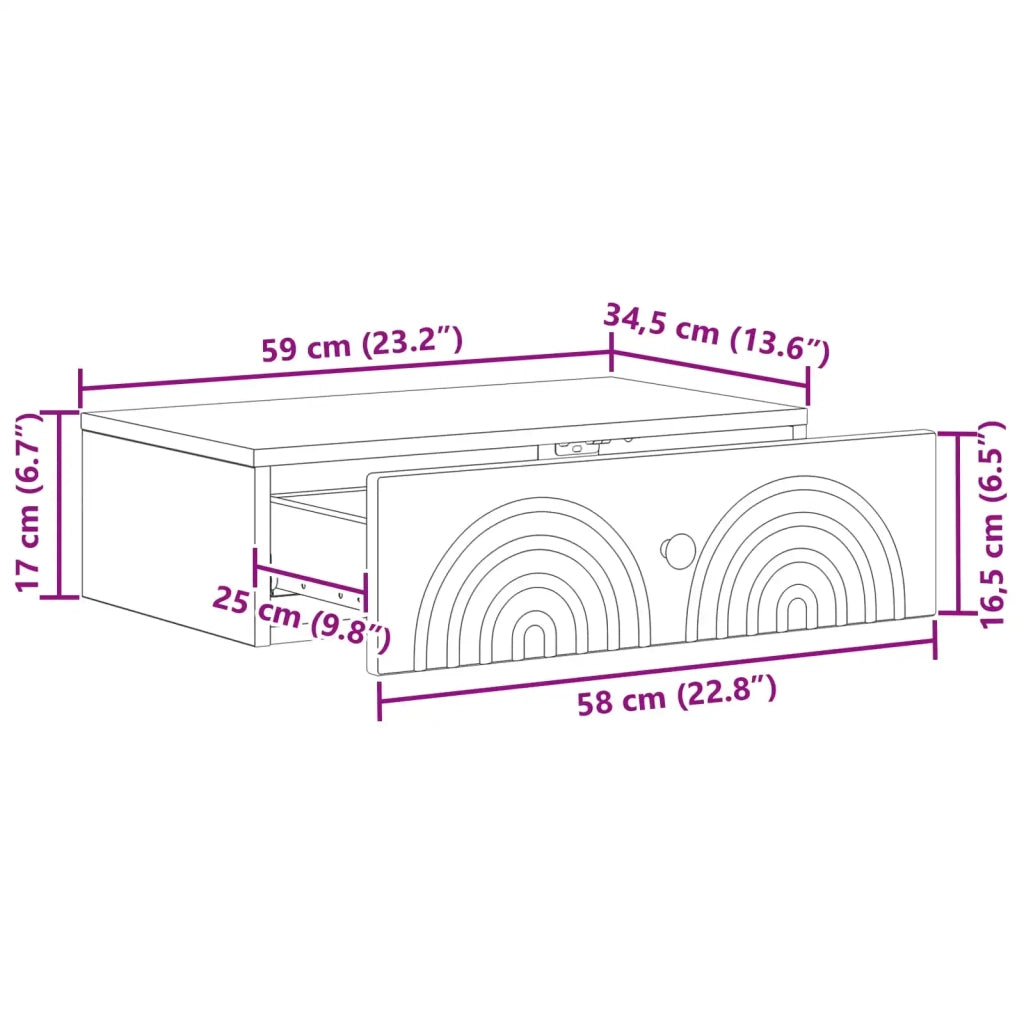 Tavolino da Parete Laterale | Tavolo laterale | Tavolino Rovere Sonoma 59 x 34,5 x 17 cm