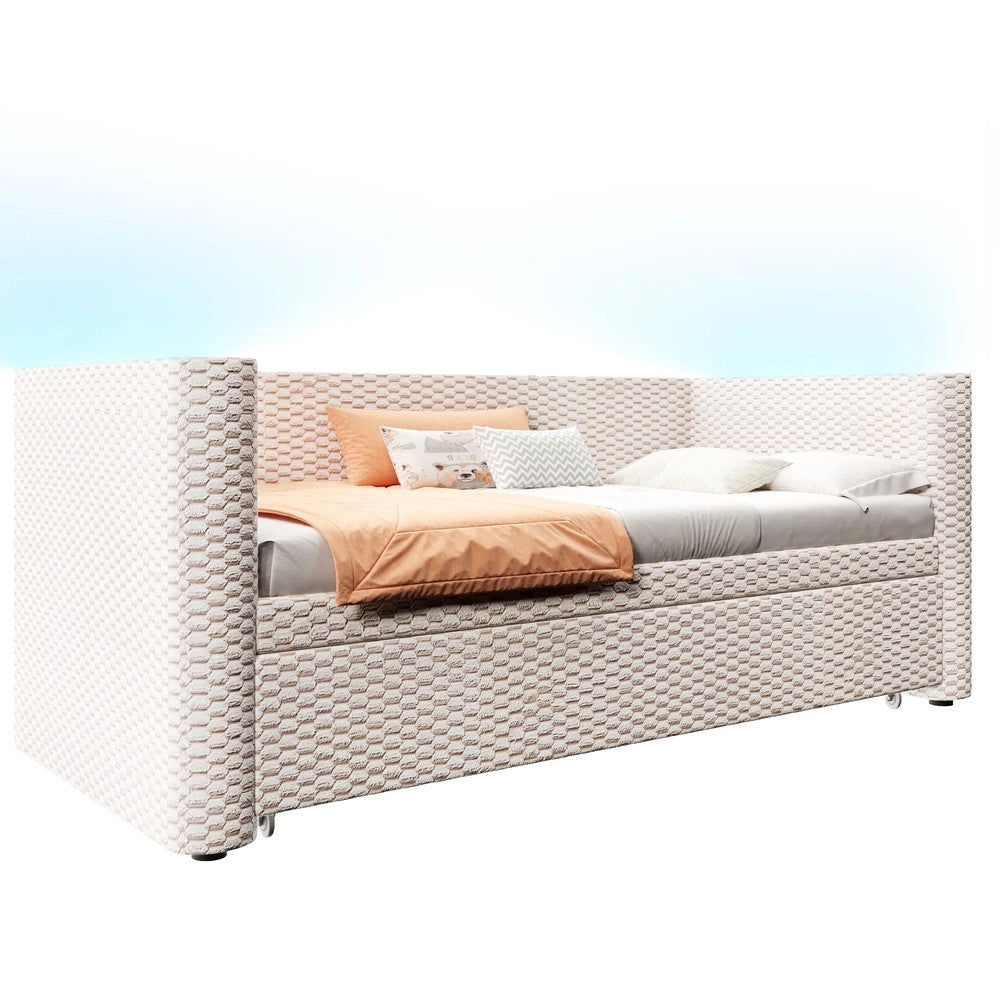 Letto di Giorno Estraibile con LED ¨C MINIMAL ¨C Velluto Beige, 90x200 / 180x200, Rete a Doghe
