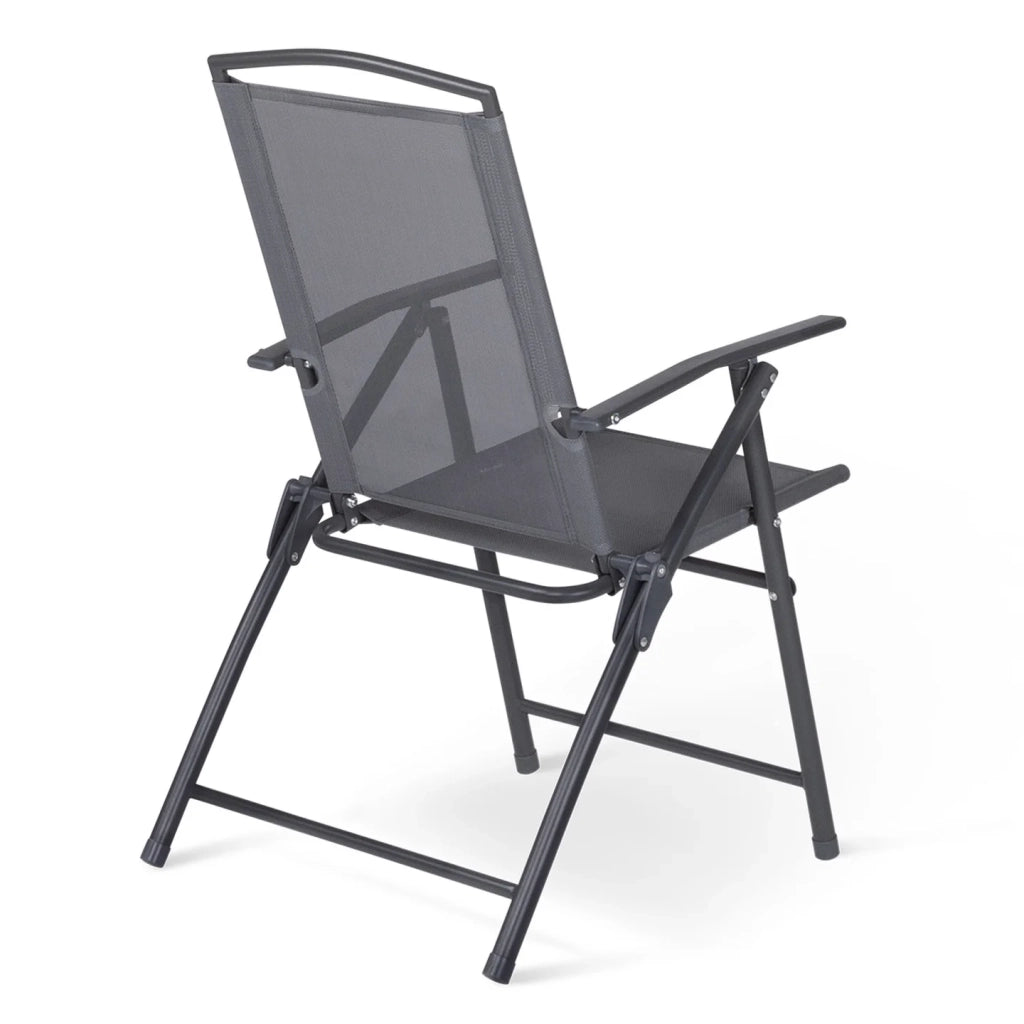 IDMarket - Set di 4 sedie da giardino pieghevoli ALGHERO in metallo e textilene grigio antracite con braccioli