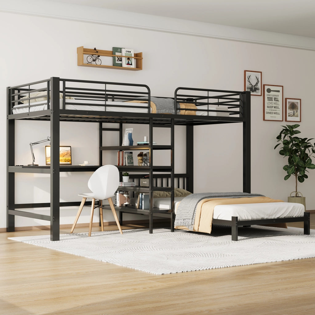 letto a castello mdf metallo nero 90 x 200 cm