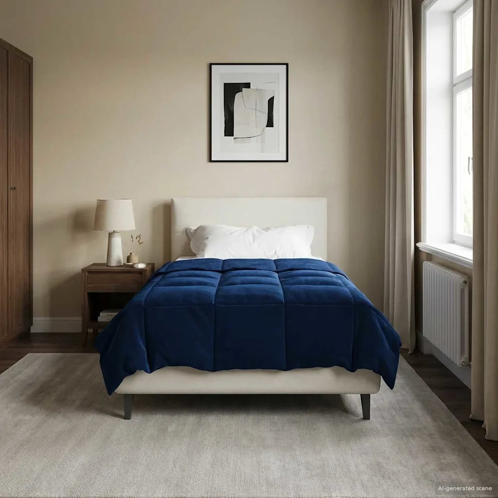 Duvet Invernale Trapuntato Blu Scuro 155 x 220 cm Microfibra 42026140
