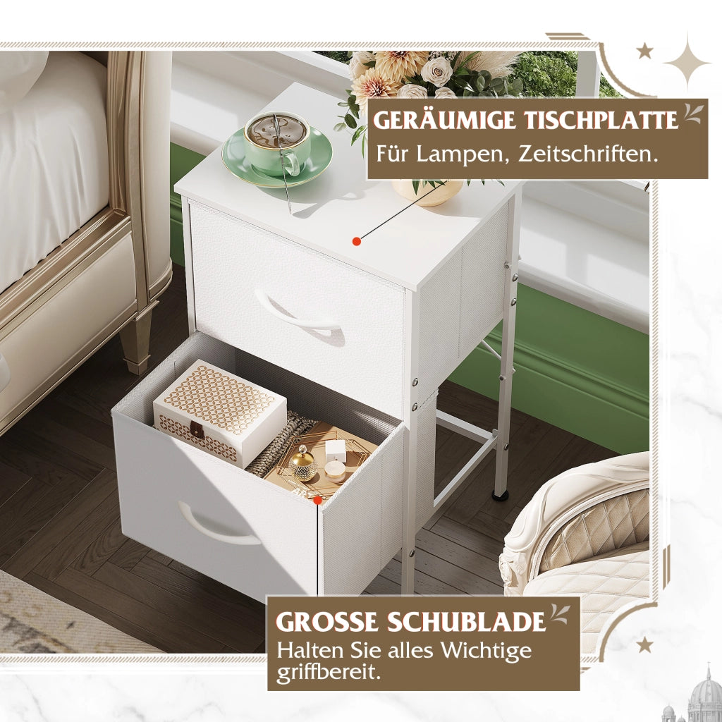 Cassettiera 2 Cassetti Bianca ¨C Minimal ¨C Legno Tessuto Metallico