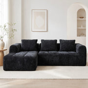 Divano angolare 3 posti con chaise longue in chenille nera; 250x158x60 cm con 3 cuscini