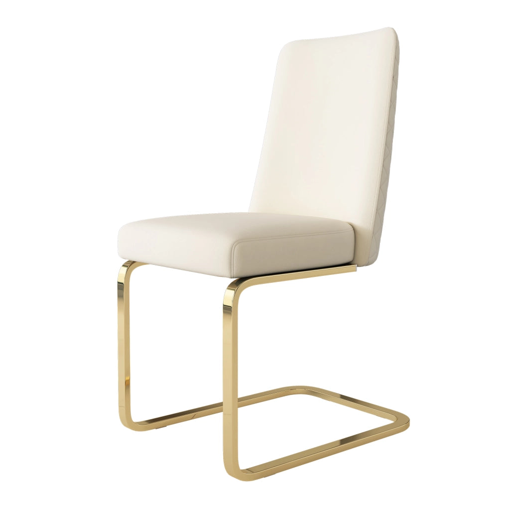 Set 2 sedie da pranzo in velluto beige con schienale a rombi e gambe in metallo