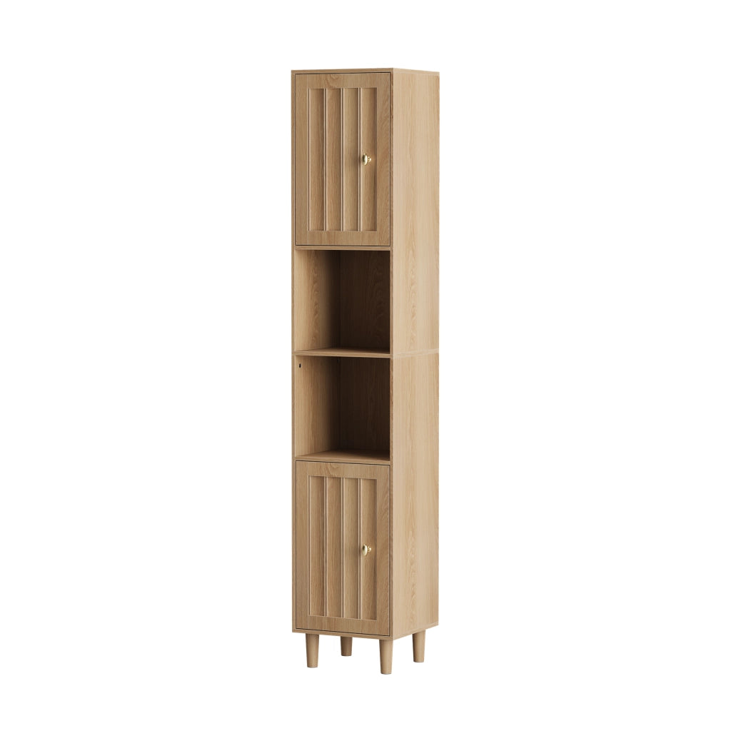 Mobile da bagno alto con 2 ante e ripiani aperti - per bagno - in MDF - 32x30x169 cm - rovere
