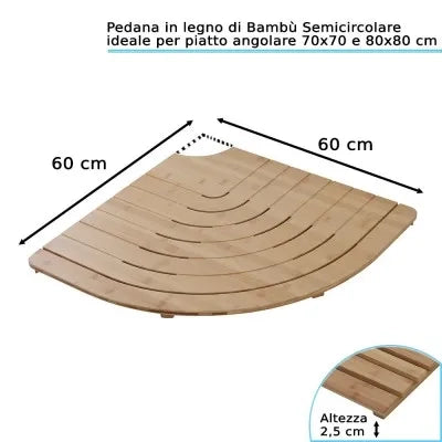 Pedana doccia semicircolare in legno di bambù 60x60 cm