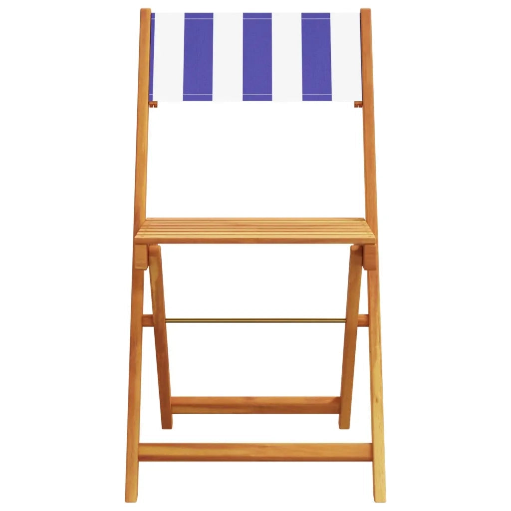 Sedie Bistr¨° 2 pz | Sedie da Esterno Blu e Bianco Legno Massello Acacia e Tessuto