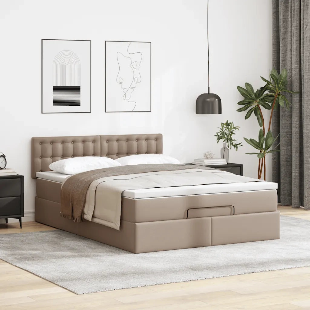 Pouf Letto con Materassi e LED Cappuccino 140x190cm Similpelle 3312156