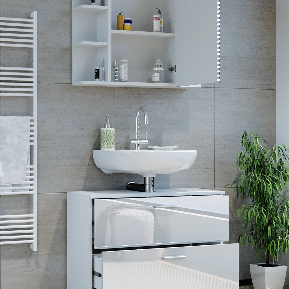 Vicco Set di mobili da bagno Bianco lucido 2 parti, base 80 cm
