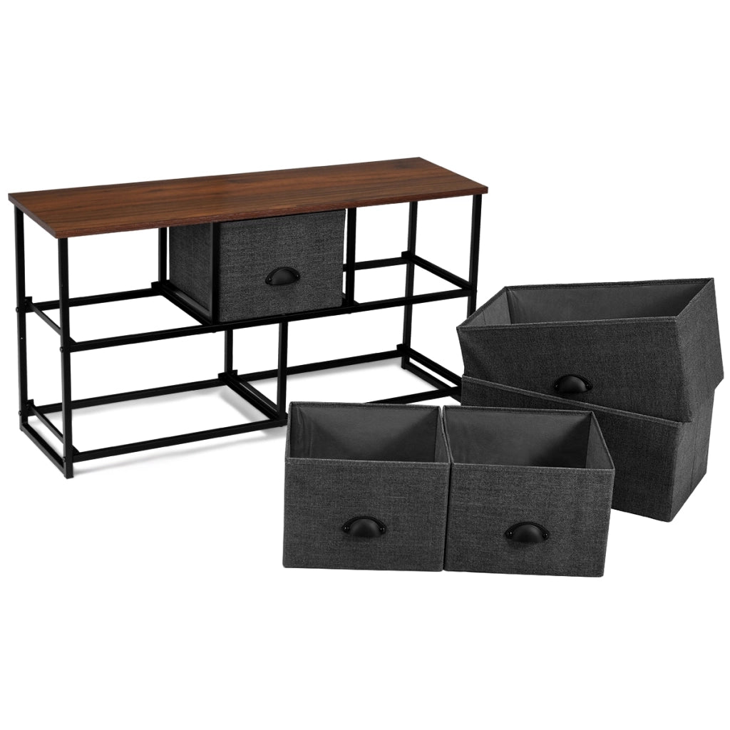 Organizer con 5 cassetti, Cassettiera con struttura in ferro e scompartimenti in tessuto, Nero-Cassettiere